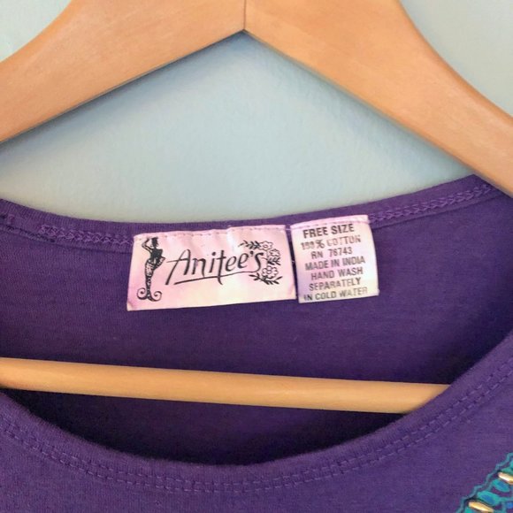 Vintage 1990's 1980's Purple Top with Bedazzled Short Sleeve Shirt Gems Jewels - Picture 4 of 7